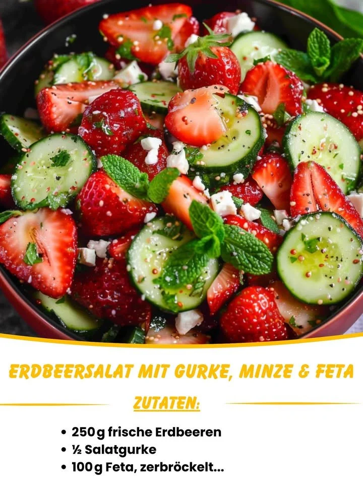 Erdbeersalat mit Gurke, frischer Minze und Feta-Käse