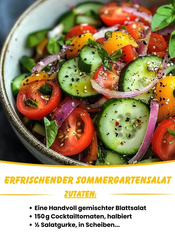 Frischer Sommergartensalat mit buntem Gemüse und Kräutern