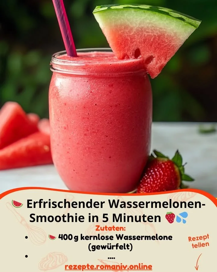 Erfrischender Wassermelonen-Smoothie in einem Glas mit frischen Zutaten