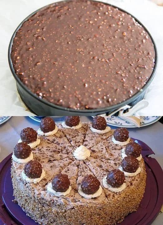 Dekadente Ferrero Rocher Torte ohne Backen mit Schokolade und Haselnüssen