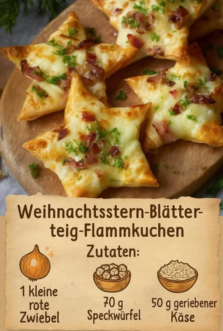 Flammkuchen-Sternmagie präsentiert einen köstlichen, dekorativen Flammkuchen.