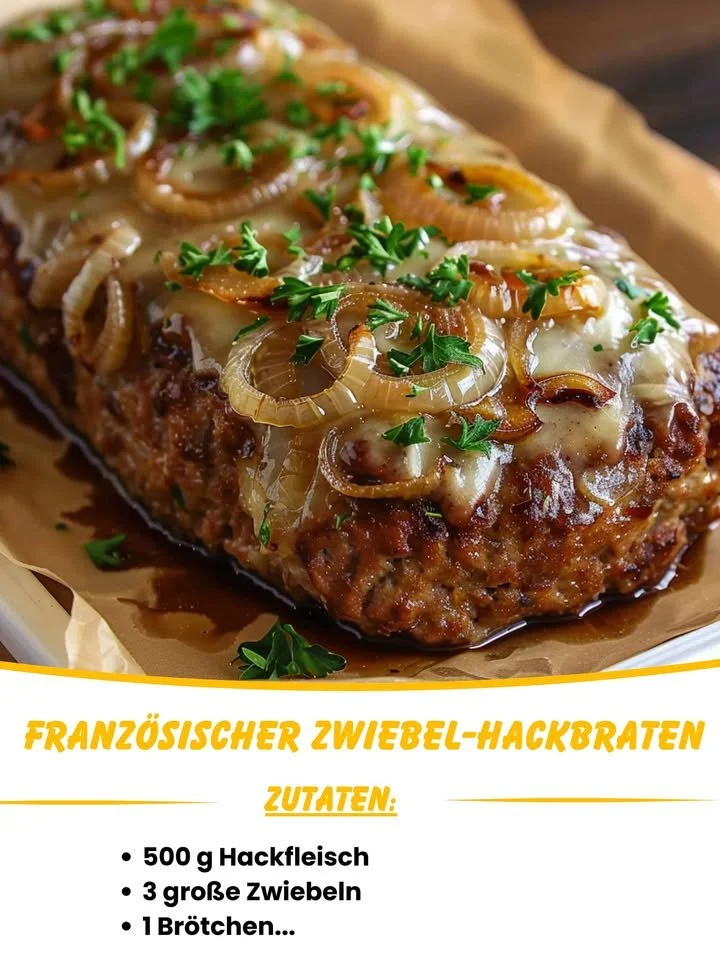 Französischer Zwiebel-Hackbraten mit Zwiebeln und Gewürzen