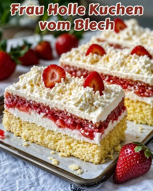 Frau Holle Kuchen mit Sahne und Früchten auf einem eleganten Teller
