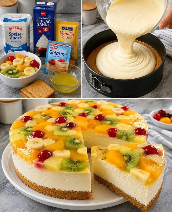 Fruchtige Quarktorte ohne Backen mit frischen Früchten