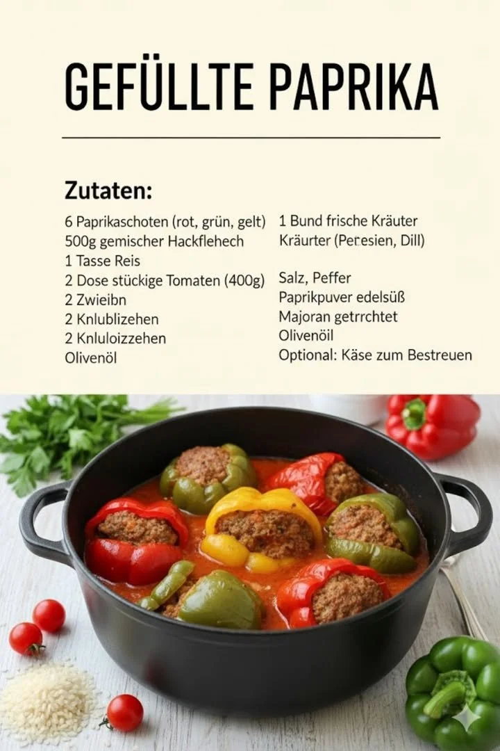 Leckere gefüllte Paprika mit Reis und Hackfleisch auf einem Teller.