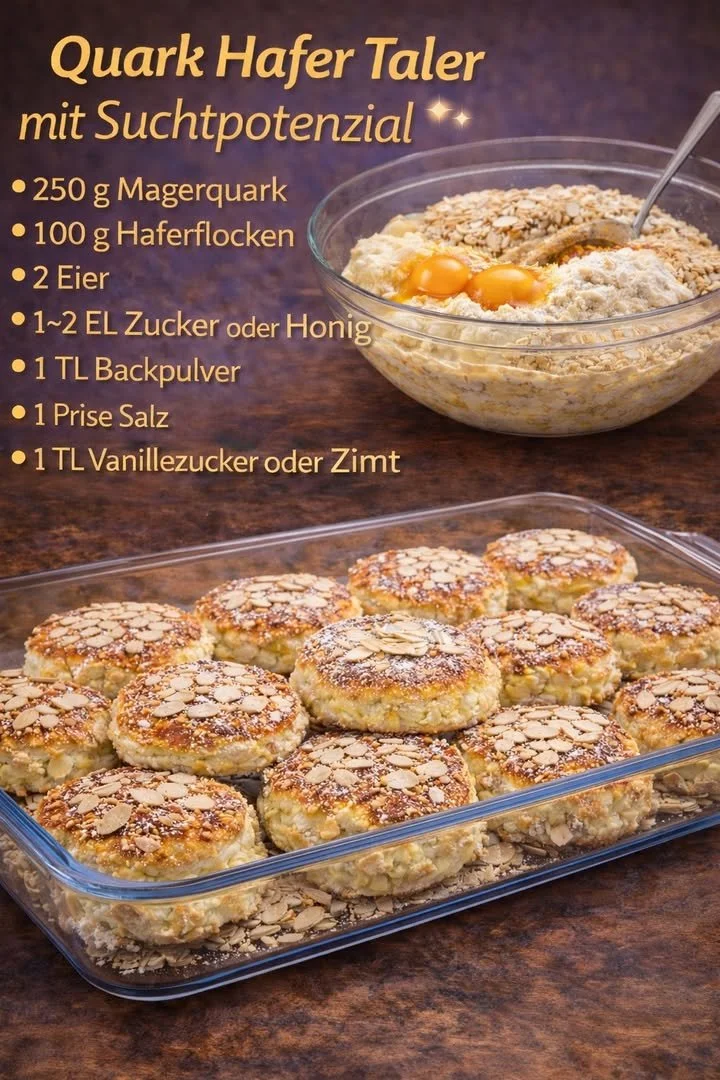 Leckere Quark Hafer Taler auf einem Teller, ideal für einen gesunden Snack.