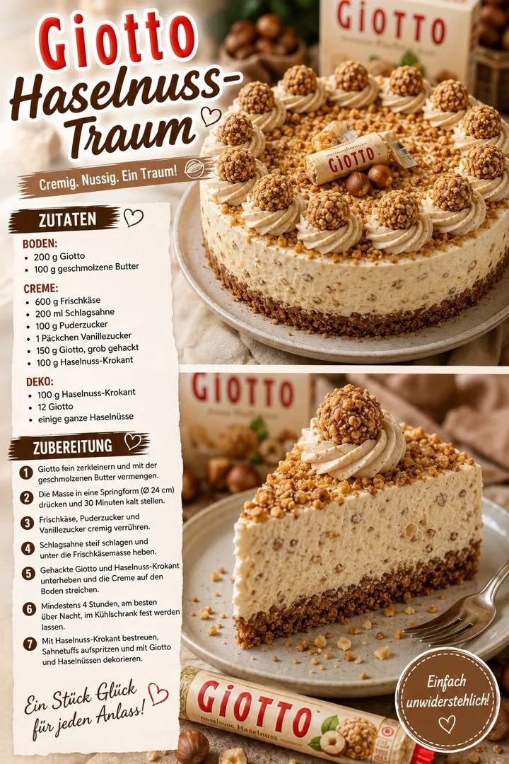 No-Bake Giotto Haselnuss Traum Nusskuchen mit cremiger Textur.