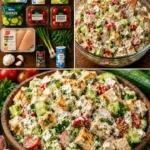 Leckerer griechischer Hähnchen Tzatziki Salat auf einem Teller