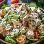 Griechischer Hähnchensalat mit Tzatziki und frischem Gemüse