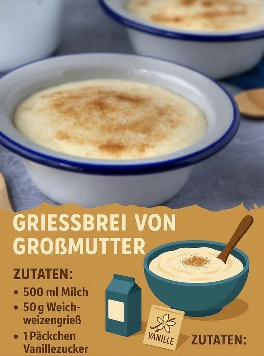 Schüssel mit cremigem Grießbrei nach Omas Rezept
