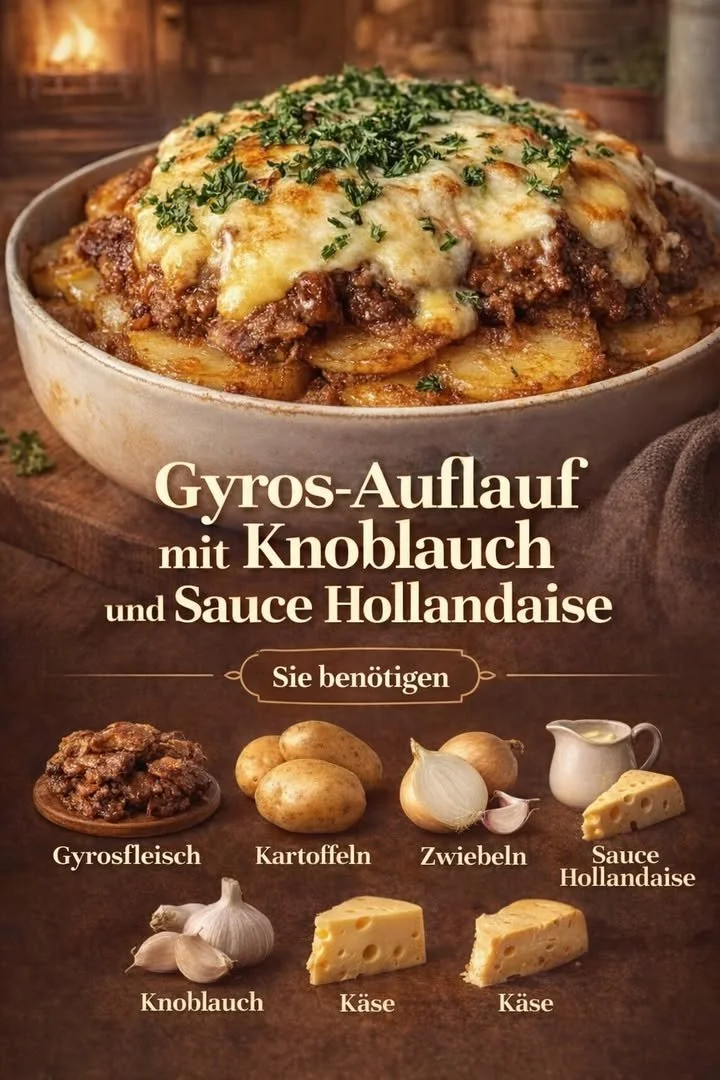 Leckerer Gyrosauflauf mit Fleisch und Gemüse im Ofen gebacken