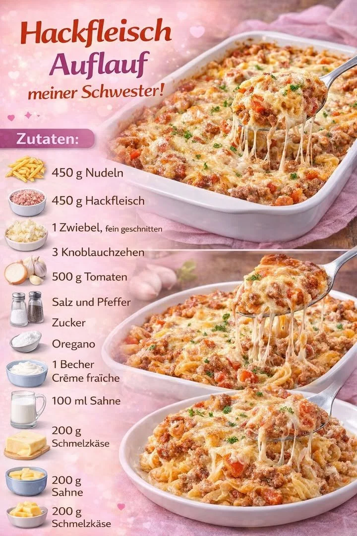 Köstlicher Hackfleisch Auflauf aus schmackhaftem Hackfleisch und Gemüse