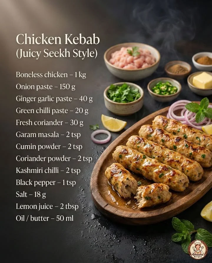 Saftiger Hähnchen Kebab im Seekh-Stil auf einem Grill