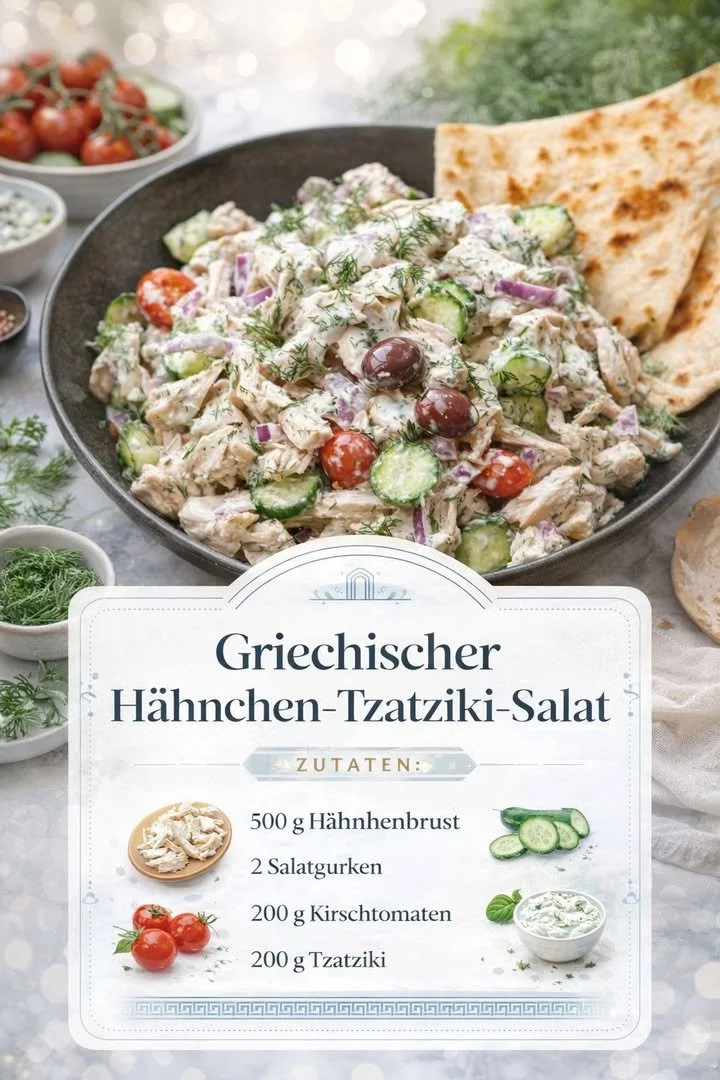 Hähnchen mit Tzatziki und frischem Gemüse auf dem Teller