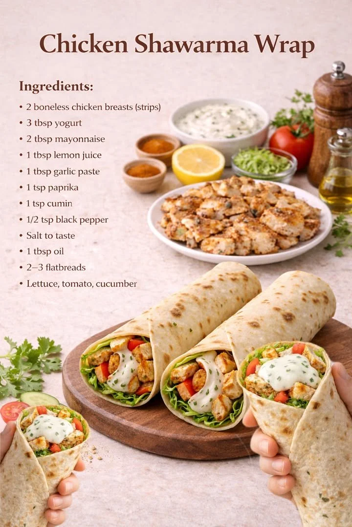 Hähnchen Shawarma Wrap serviert in einem frischen Fladenbrot