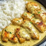 Leckere Hähnchenpfanne mit Gemüse und Gewürzen auf einem Teller