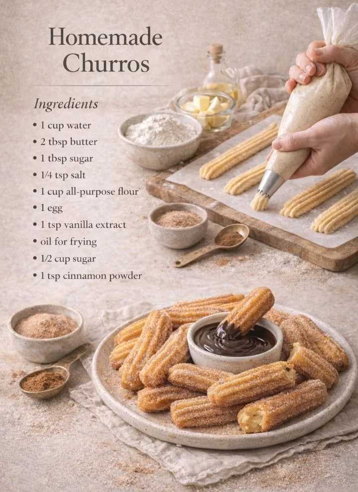 Hausgemachte Churros mit Zucker und Zimt auf einem Teller serviert