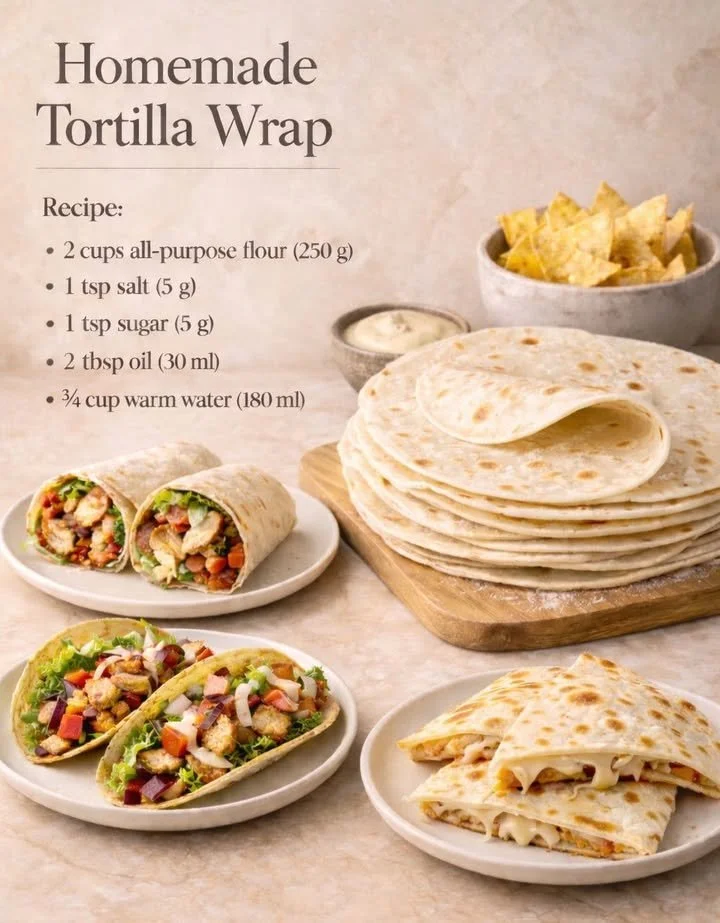 Hausgemachte Tortilla Wraps mit frischen Zutaten und variierenden Füllungen.