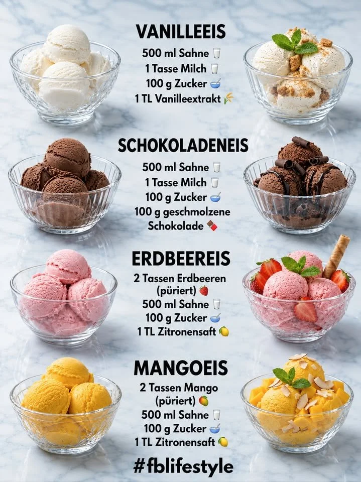 Schale mit hausgemachtem Eis in verschiedenen Geschmacksrichtungen
