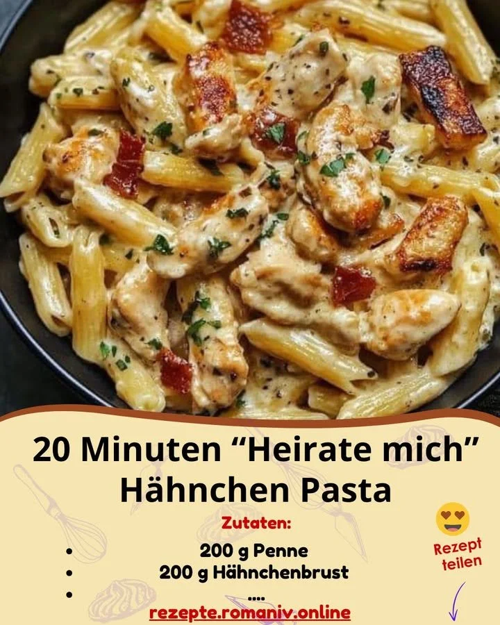 Heirate mich Hähnchen Pasta in einem ansprechenden Teller serviert