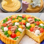 Herzhafter Mürbeteigkuchen mit frischen Zutaten auf einem Teller