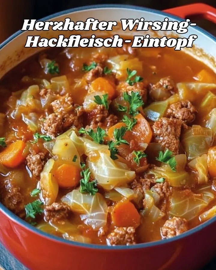 Herzhafter Wirsing-Hackfleisch-Eintopf mit frischem Gemüse und gehacktem Fleisch