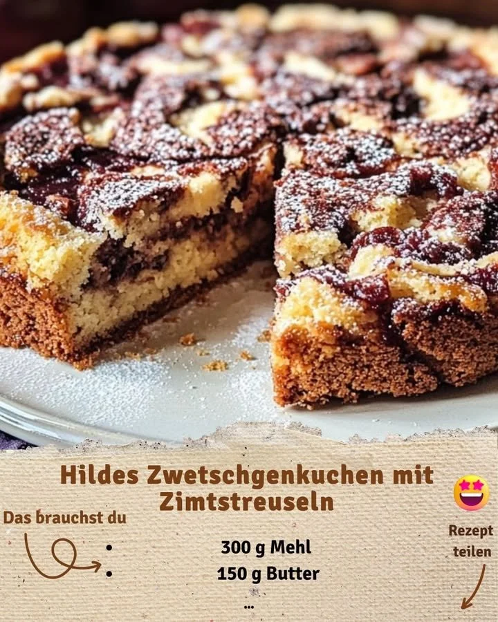 Hildes Zwetschgenkuchen mit Zimtstreuseln frisch aus dem Ofen
