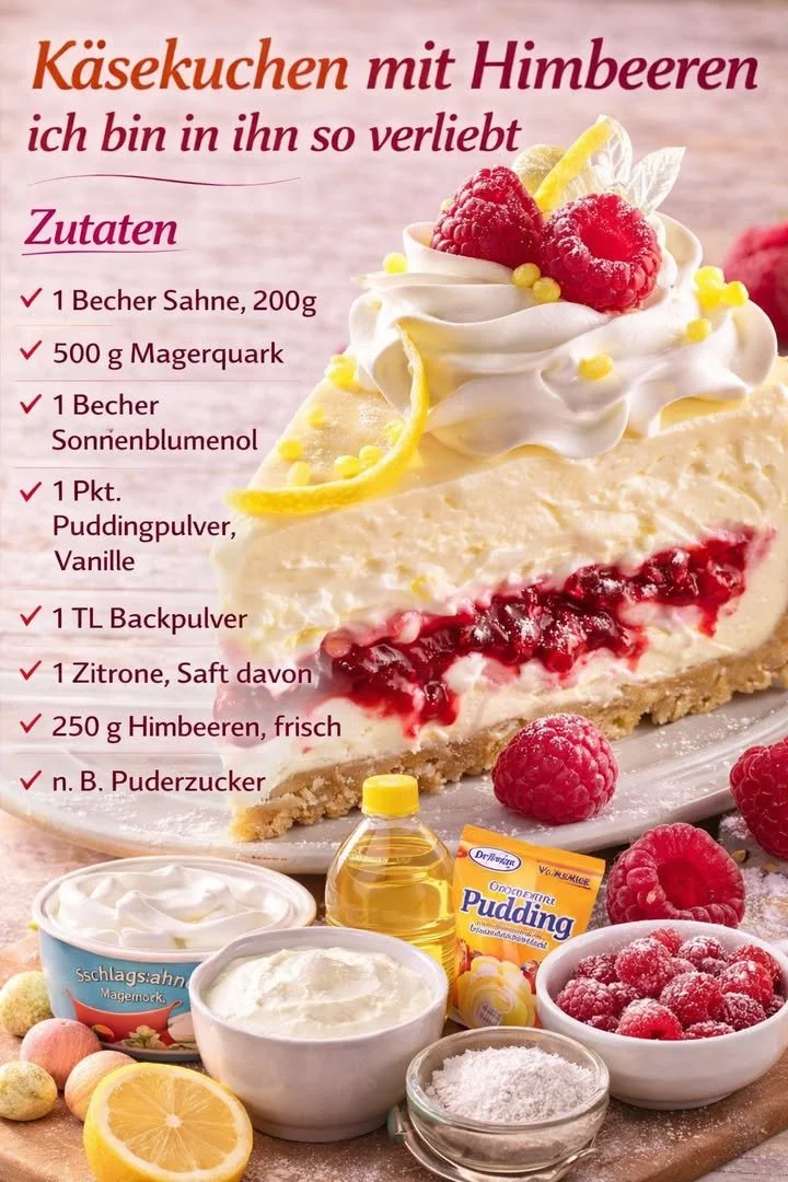 Himbeer Käsekuchen ohne Schnickschnack auf einem Teller serviert