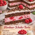 Himbeer Schoko Torte mit frischen Himbeeren und Schokoladenüberzug