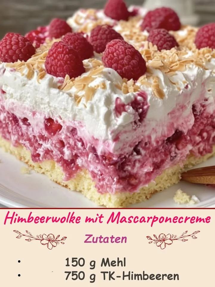 Himbeerwolke Dessert mit frischen Himbeeren und Sahne