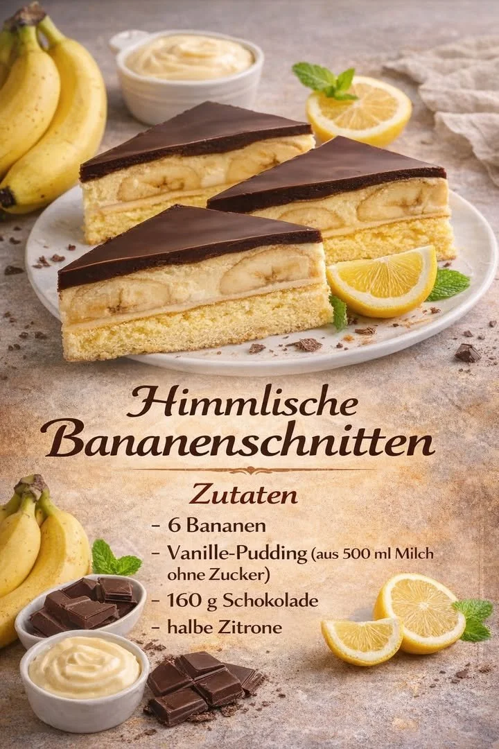 Himmlische Bananenschnitten Rezept mit saftigen Bananen und köstlicher Creme.