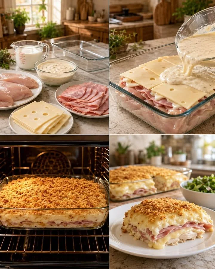 Hühnchen Cordon Bleu Auflauf frisch aus dem Ofen