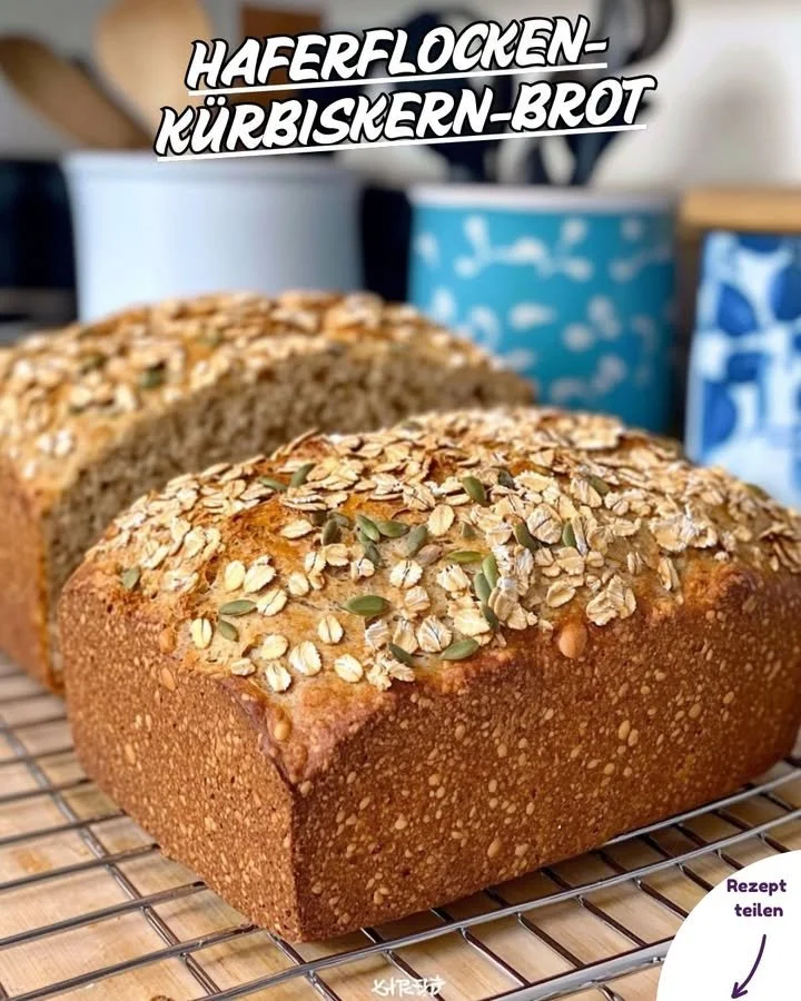 Schnelles Joghurt-Hafer-Brot mit nur 3 Zutaten auf einem Holzbrett