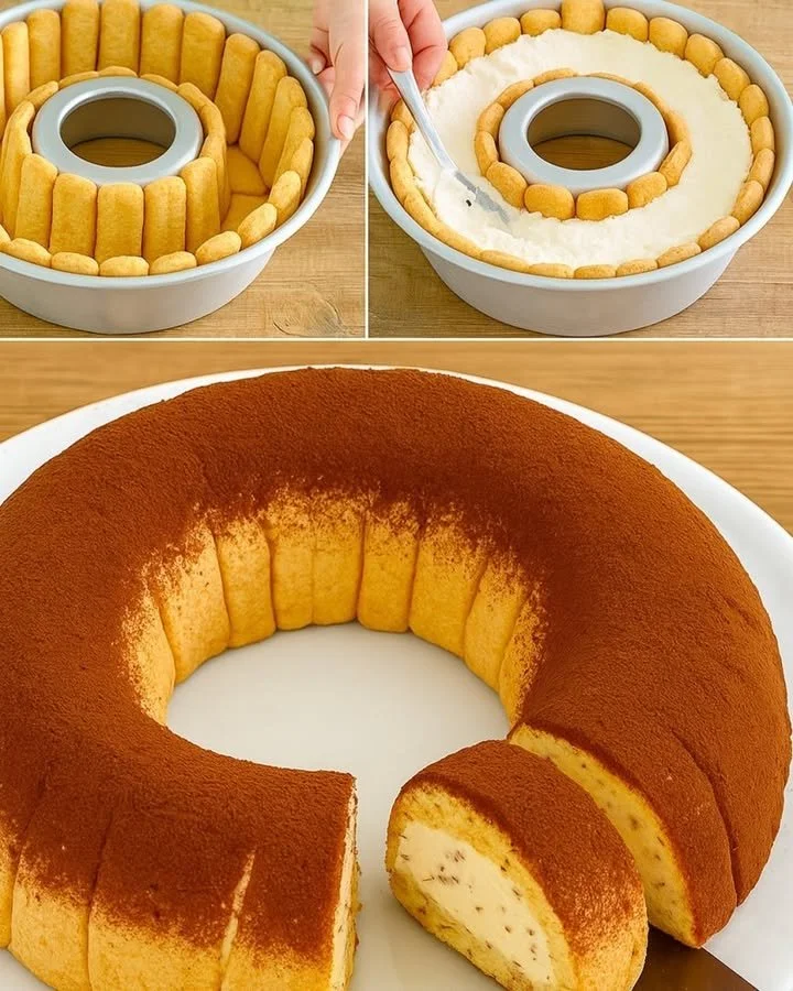 Kalter Löffelbiskuitkuchen mit frischen Früchten und Sahne garniert