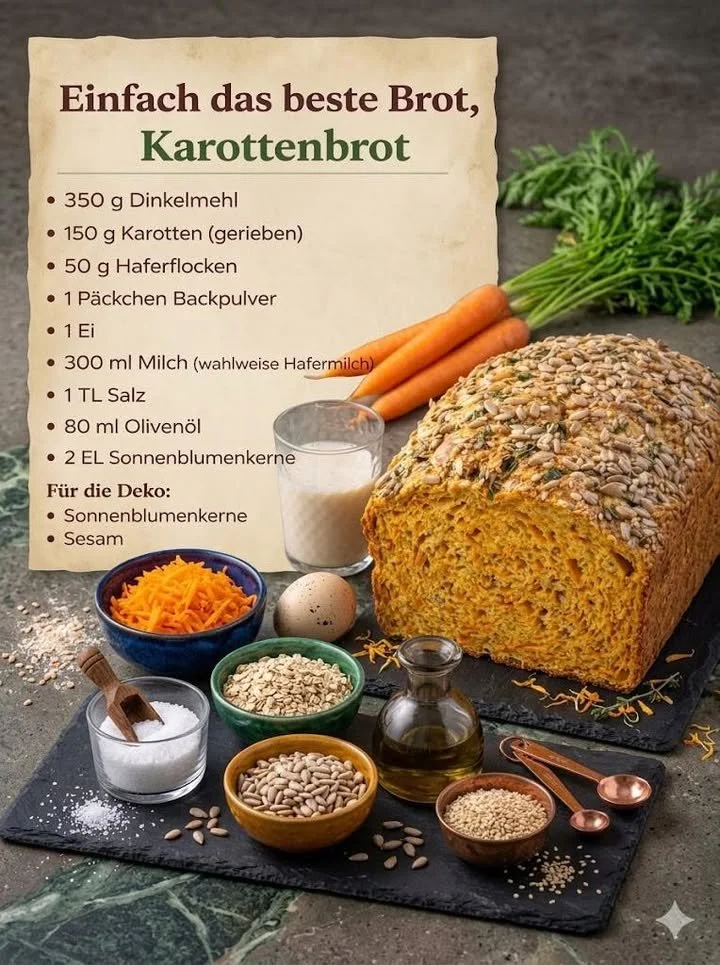 Frisches Karotten-Walnussbrot mit Karotten und Walnüssen auf einem Holzbrett