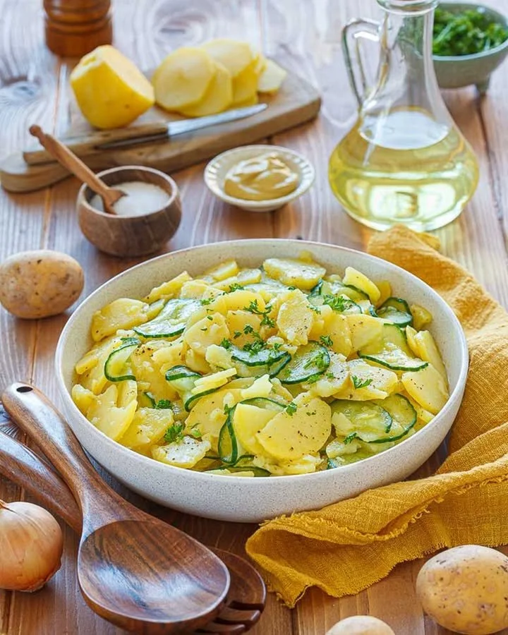 Kartoffel-Gurken-Salat nach bayerischer Art mit frischen Zutaten