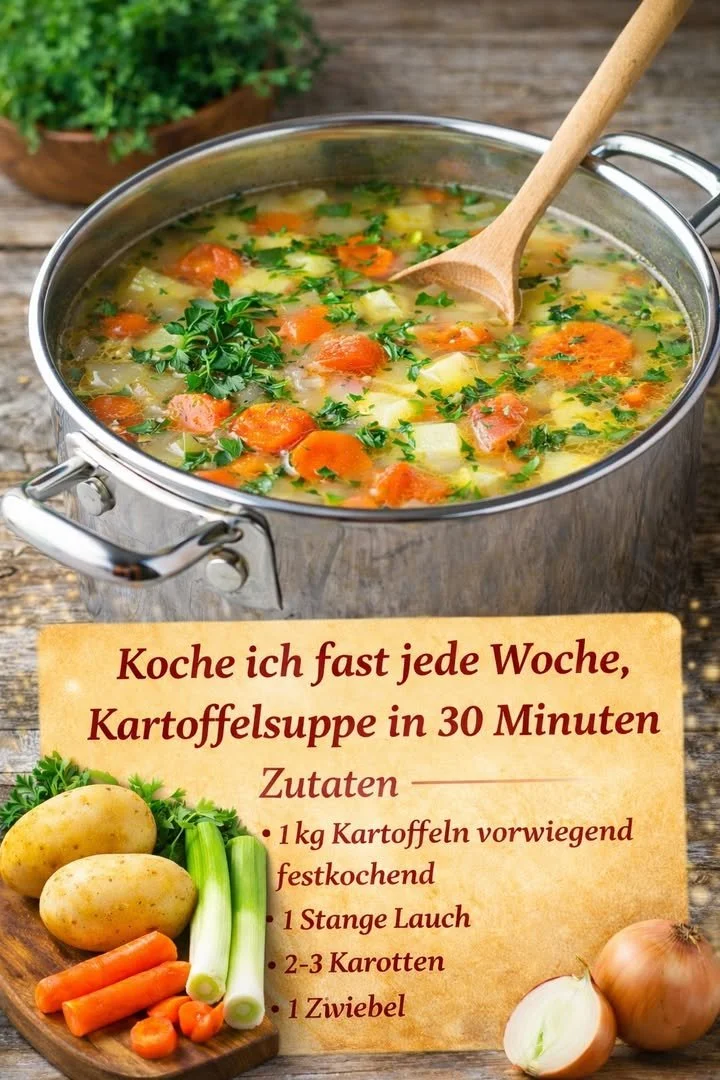 Eine Schüssel Kartoffelsuppe, schnell und einfach in 30 Minuten zubereitet.