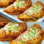 Kartoffeltaschen mit Frischkäse auf einem Teller serviert.
