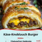 Käse-Knoblauch Burger mit saftigem Rindfleisch und geschmolzenem Käse