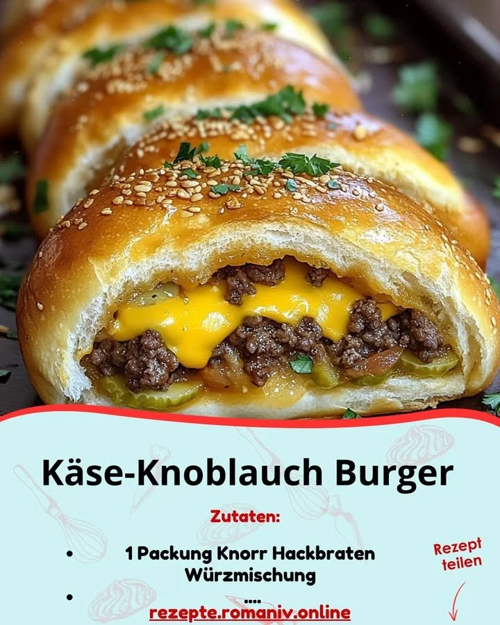 Käse-Knoblauch Burger mit saftigem Rindfleisch und geschmolzenem Käse