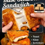 Leckeres Käse Schinken Sandwich mit frischem Brot und Beilagen.