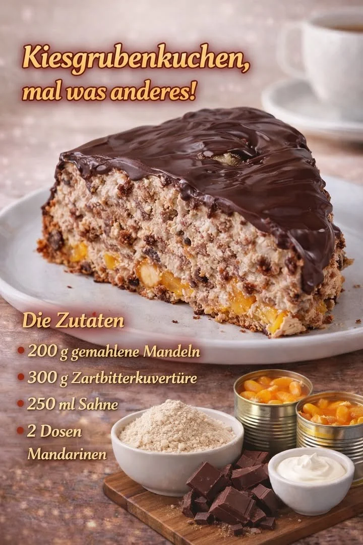 Kiesgrubenkuchen auf einem rustikalen Tisch serviert, perfekt für Feiern.