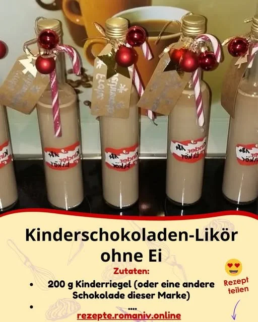 Kinderschokoladen-Likör ohne Ei in einer dekorativen Flasche