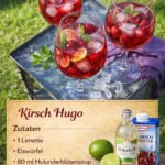 Erfrischender Kirsch Hugo Cocktail mit Kirschen und Minze.
