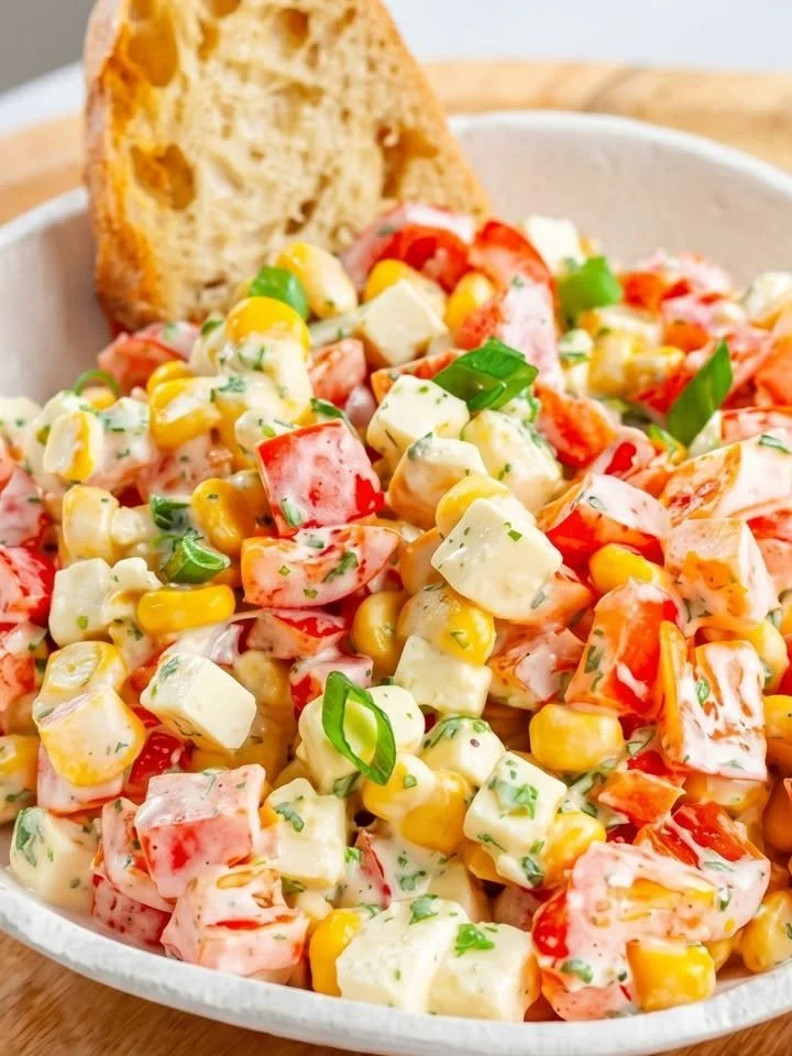 Frischer knackiger Paprika-Mais-Salat mit buntem Gemüse
