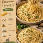 Knoblauch-Käse-Sauce-Spaghetti mit frischen Zutaten in einer Schüssel