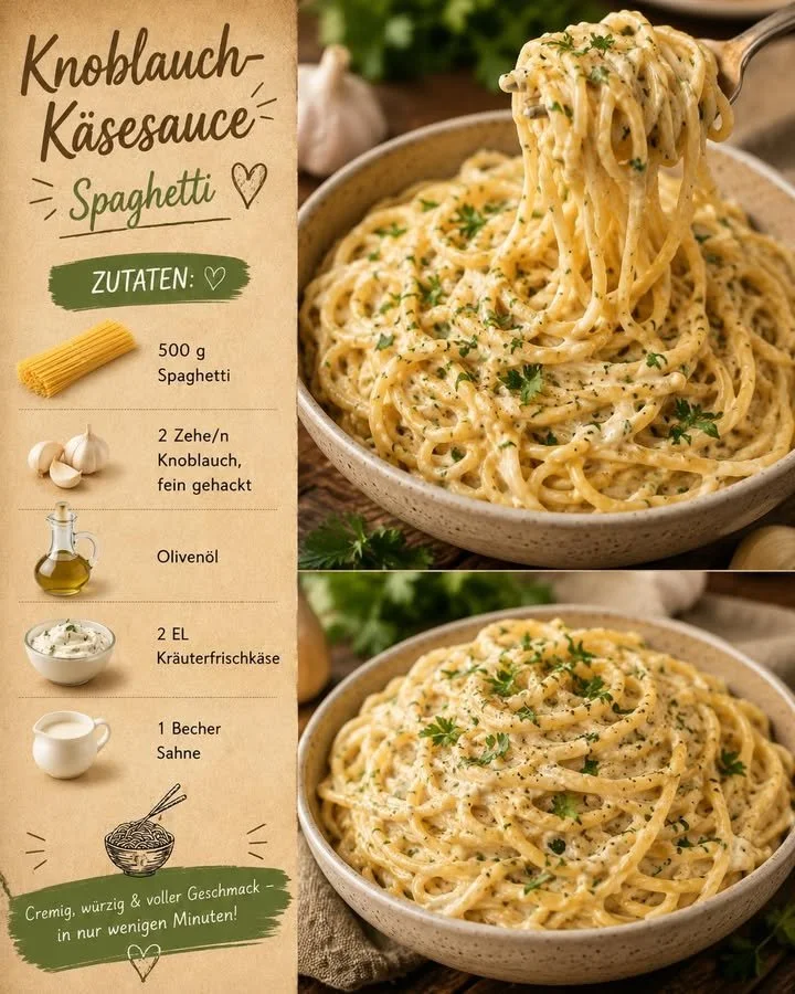 Knoblauch-Käse-Sauce-Spaghetti mit frischen Zutaten in einer Schüssel