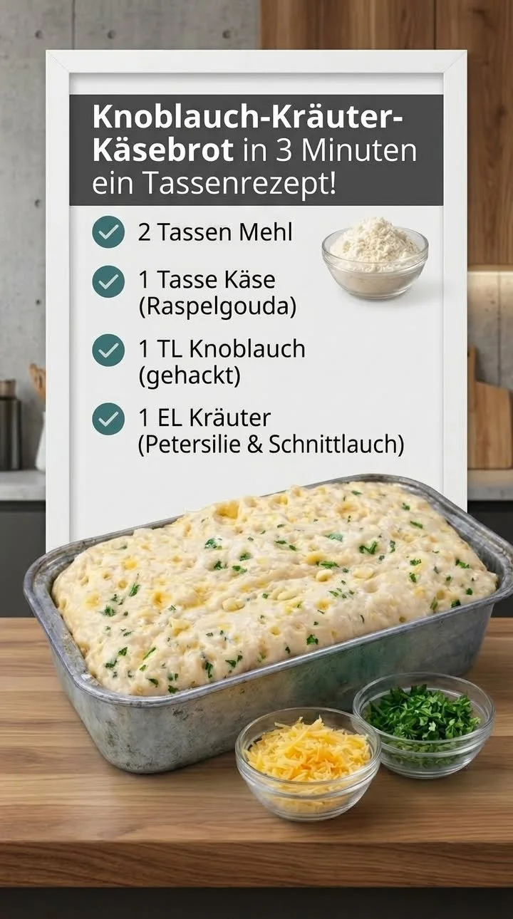 Knoblauch-Kräuter-Käsebrot frisch zubereitet auf einem Holzbrett