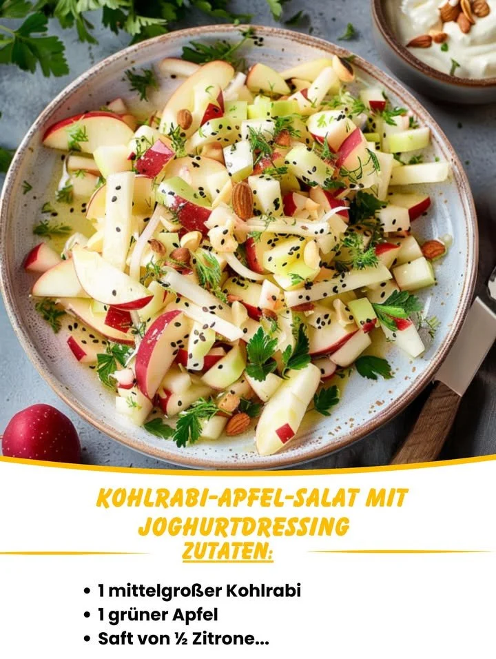 Kohlrabi-Apfel-Salat mit Joghurtdressing, gesundes Rezept für frische Ernährung