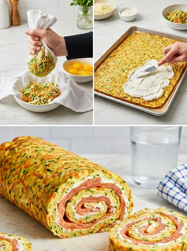 Lachs-Gemüse-Rolle mit frischem Gemüse und Räucherlachs